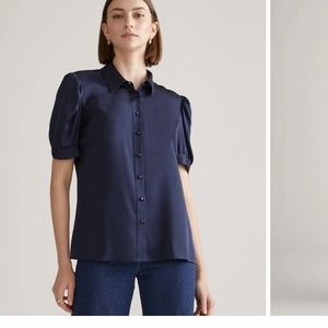 Quince Washable Silk Puff Sleeve Blouse  Navy  XS
